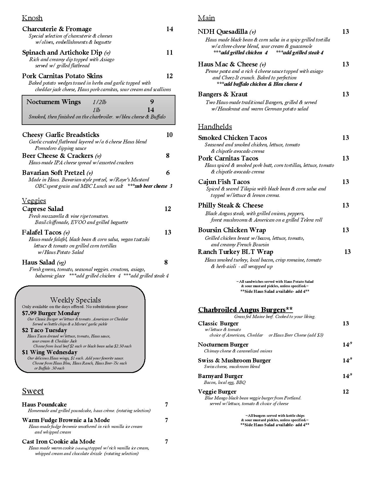 Weekly Features & Menu | Nocturnem Draft Haus